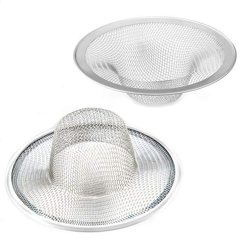 BESSEEK 2 Pcs Heavy Duty Stainless Steel Slop Basket Filter Trap, 3.54" Top / 1.65" Mesh Metal Sink Strainer, Perfect for Kitchen Sink/Bathroom Bathtub RV Wash Basin Floor Drain Balcony Drain Hole - Image 1